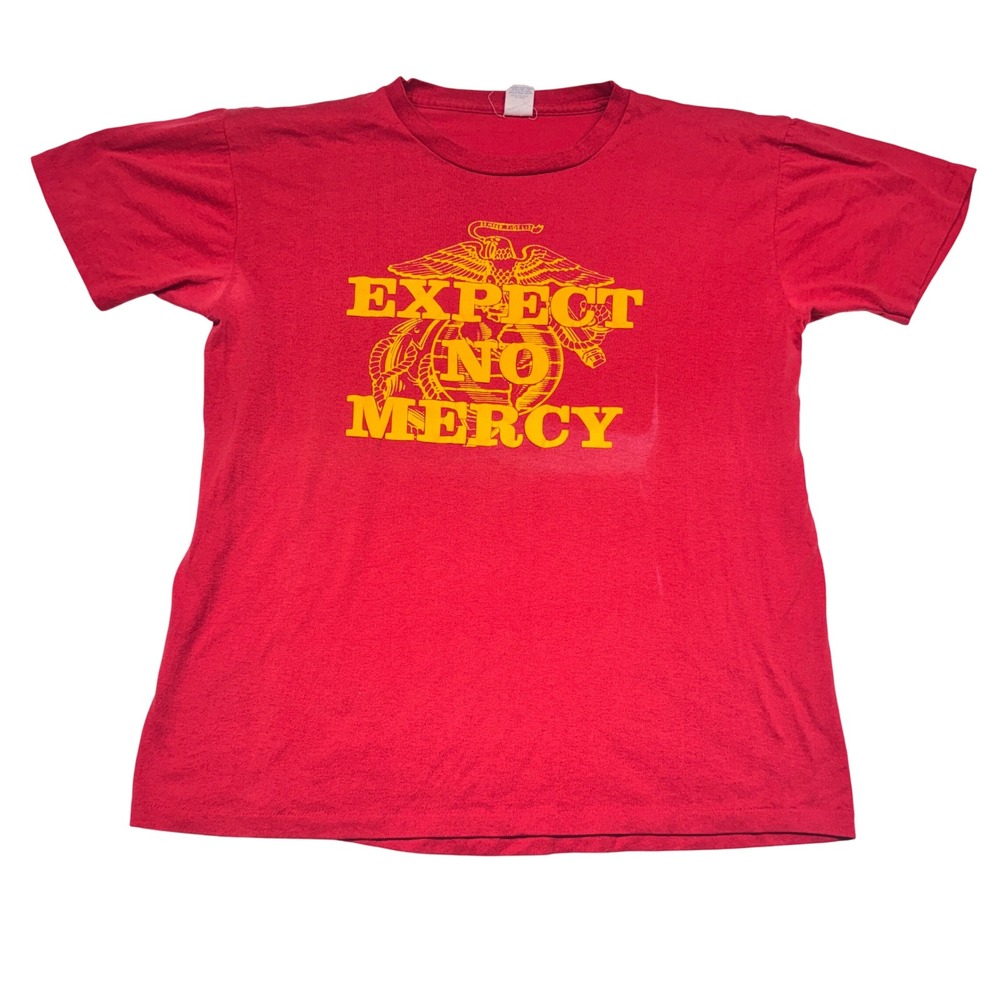 USMC Expect No Mercy T-Shirt XL Red Made in USA Single Stitch 80s Vintage